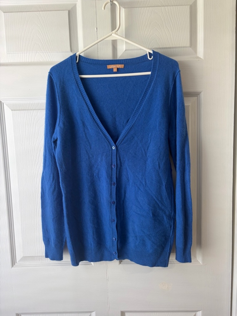 KIER + J Women's 100% Cashmere V Neck Button Down blue Sweater Size Large